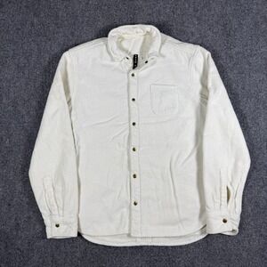 Adam Mar Montauk Oxford Snap Button Shirt Ivory White Large French Terry Shacket